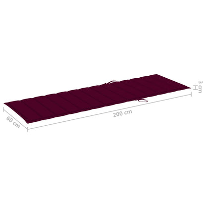 Sun Lounger Wine red cushion, natural wood finish