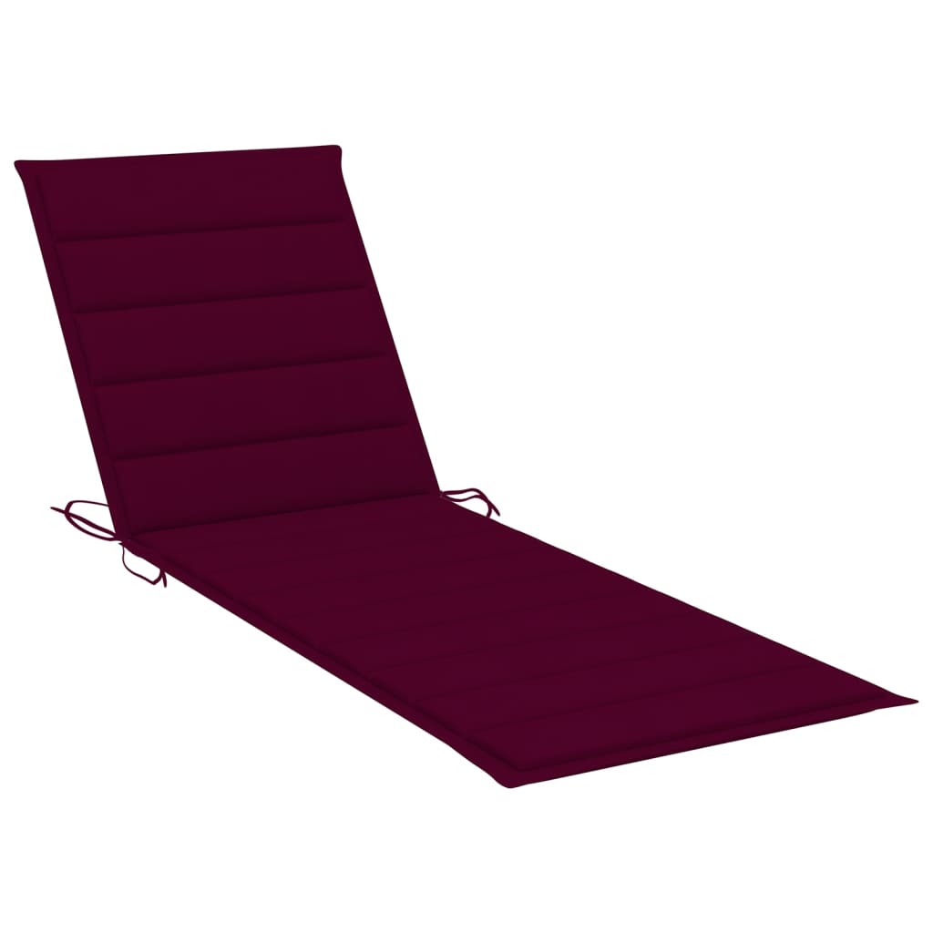 Sun Lounger Wine red cushion, natural wood finish