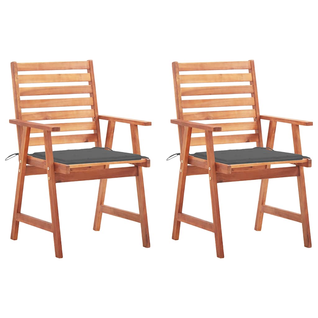 Outdoor Chair Set of 2 Anthracite Solid Acacia wood, Polyester