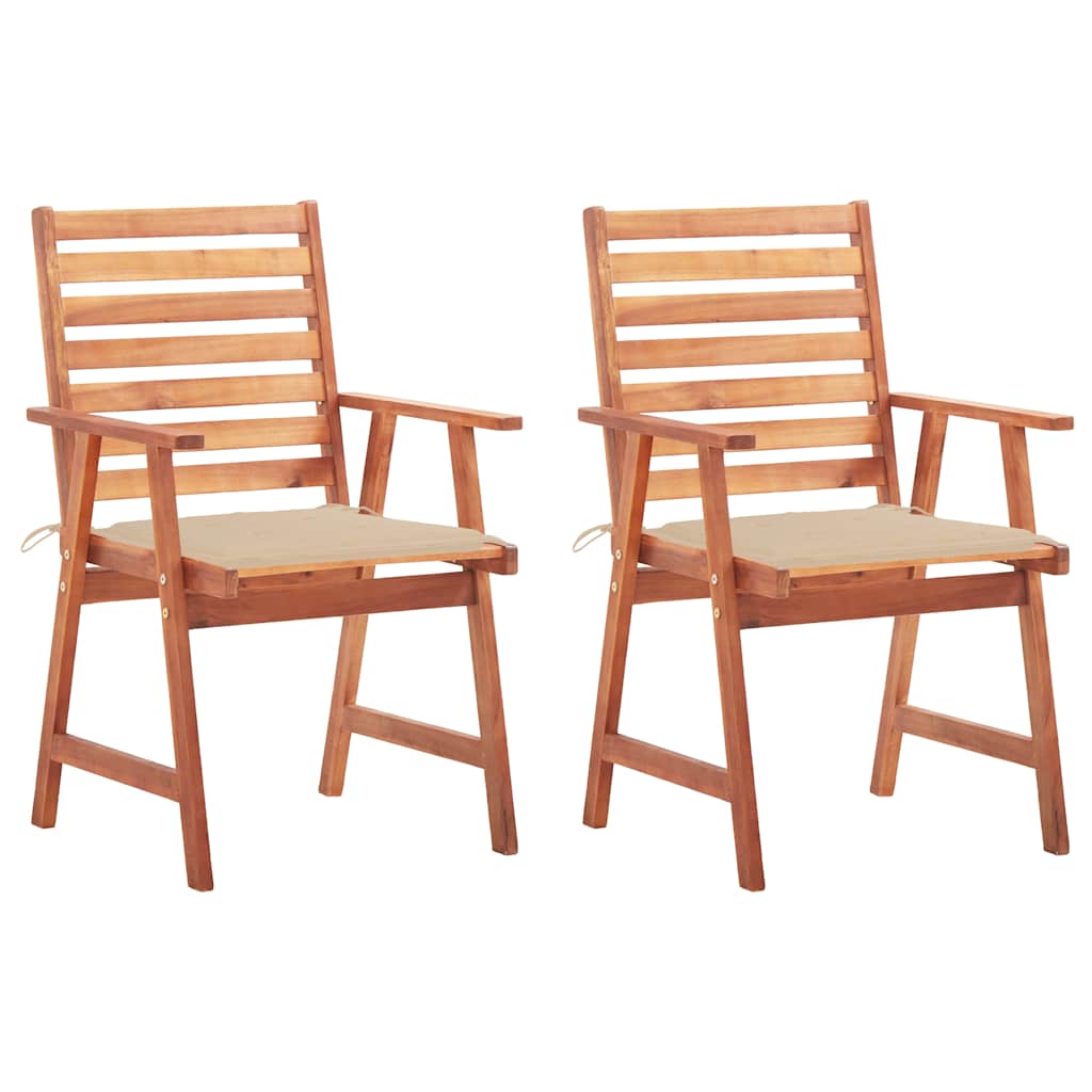 Outdoor Chair Set of 2 Beige Cushion, Brown Wood