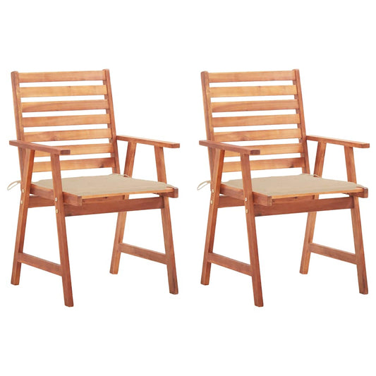 Outdoor Chair Set of 2 Beige Cushion, Brown Wood