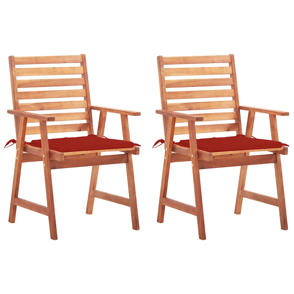 Outdoor Chair Set of 2 Natural wood, red cushions