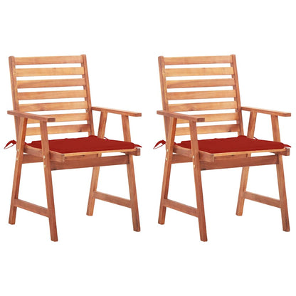 Outdoor Chair Set of 2 Natural wood, red cushions