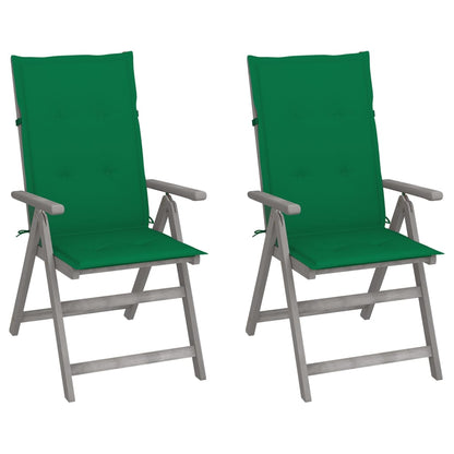 Garden Chair Set of 2 Grey wash, Green cushion Solid acacia wood