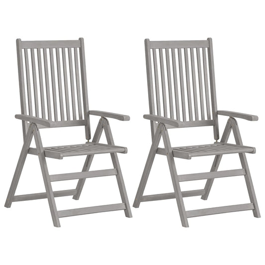 Garden Chair Set of 2 Grey wash, Green cushion Solid acacia wood