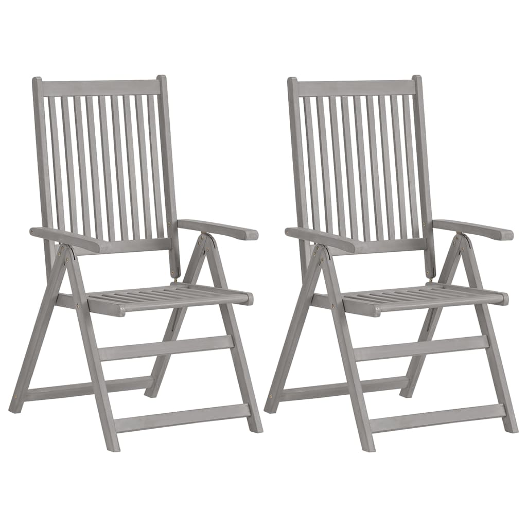 Garden Chair Set of 2 Grey wash, Green cushion Solid acacia wood