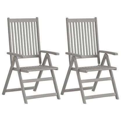 Garden Chair Set of 2 Grey wash, Green cushion Solid acacia wood