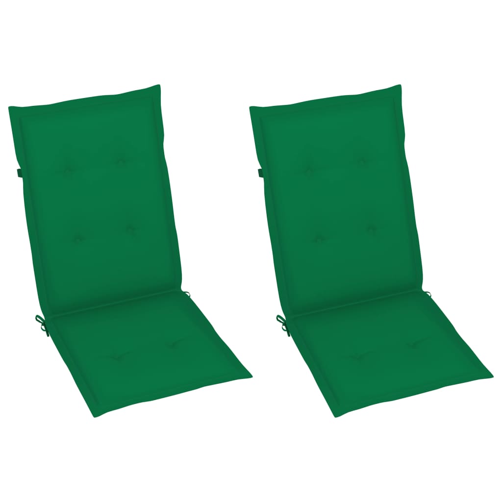 Garden Chair Set of 2 Grey wash, Green cushion Solid acacia wood
