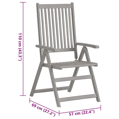 Garden Chair Set of 2 Grey wash, Green cushion Solid acacia wood