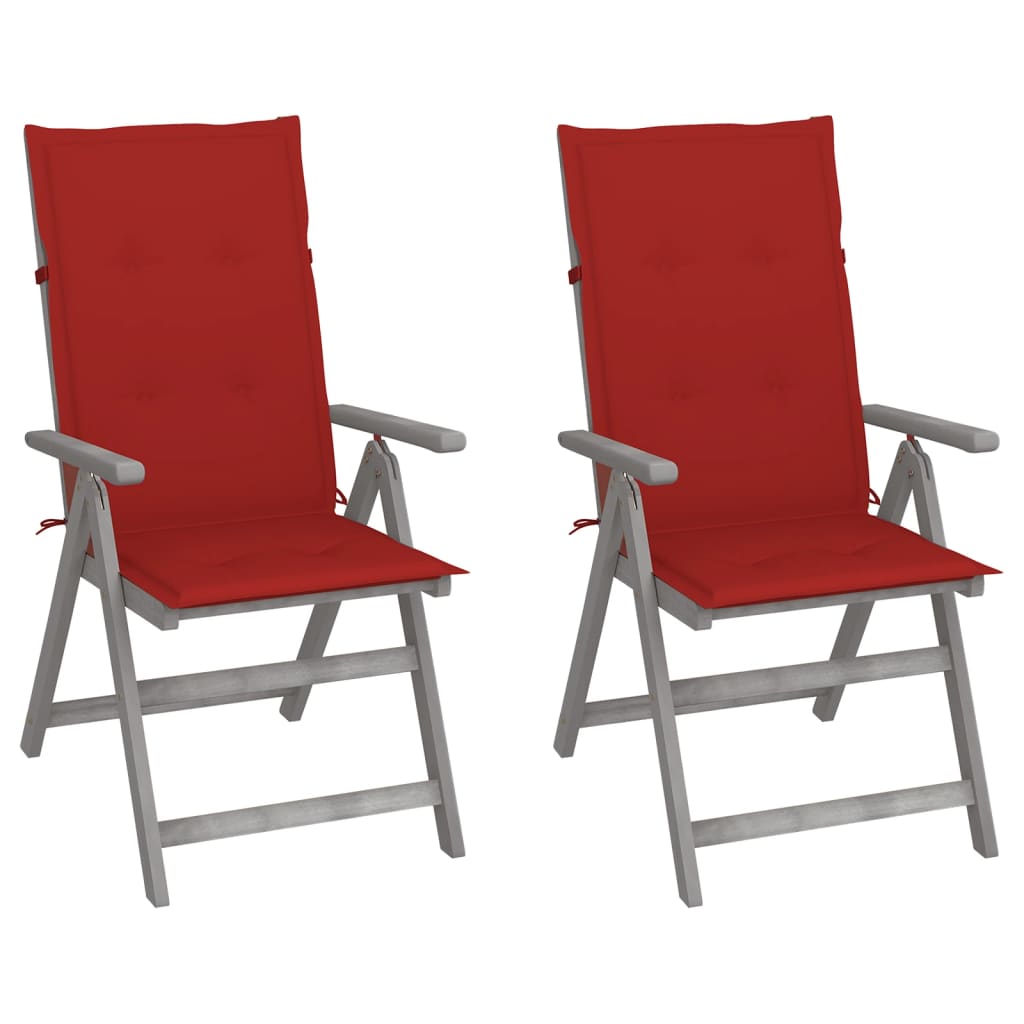 Garden Chair Set of 2 Grey, Red Solid acacia wood, 100% polyester