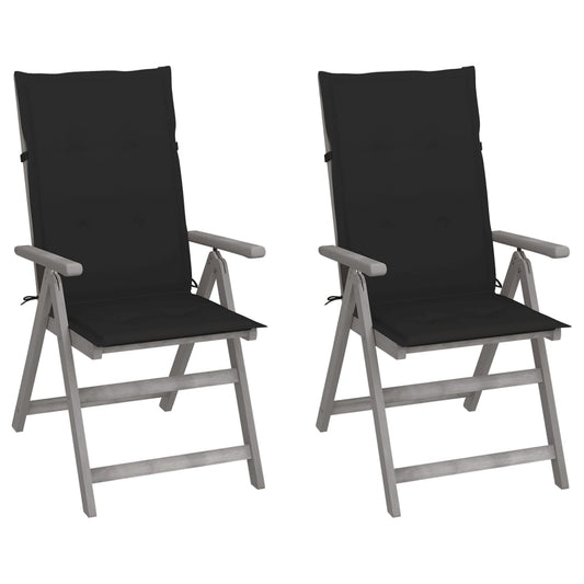 Garden Chair Set of 2 Grey Solid acacia wood Foldable