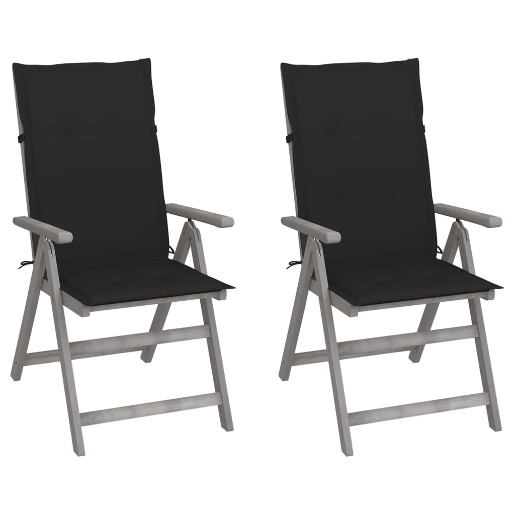 Garden Chair Set of 2 Grey Solid acacia wood Foldable