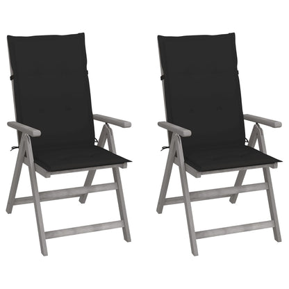 Garden Chair Set of 2 Grey Solid acacia wood Foldable