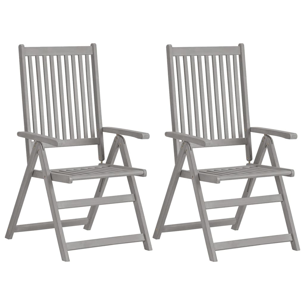 Garden Chair Set of 2 Grey Solid acacia wood Foldable