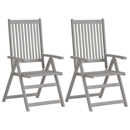 Garden Chair Set of 2 Grey Solid acacia wood Foldable