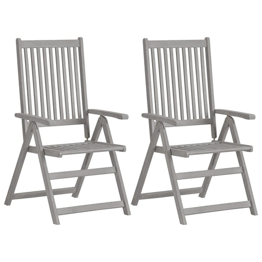 Garden Chair Set of 2 Grey Solid acacia wood Foldable
