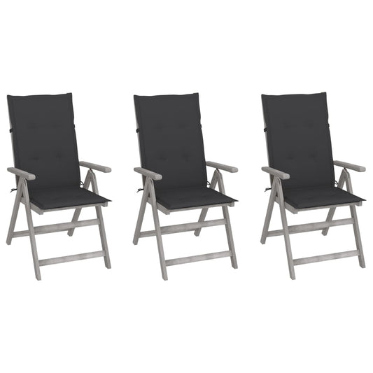 Garden Chair Set of 3 Grey wash Solid Acacia wood Standard