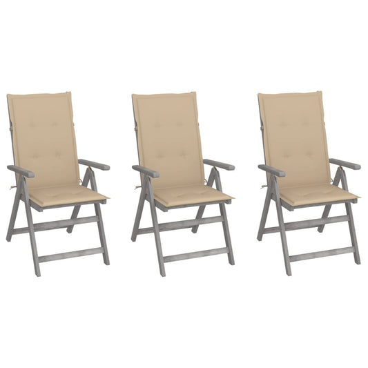 Garden Chair Set of 3 Grey Solid Acacia Wood One Size Foldable