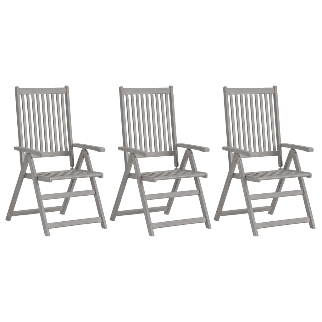 Garden Chair Set of 3 Grey Solid Acacia Wood One Size Foldable