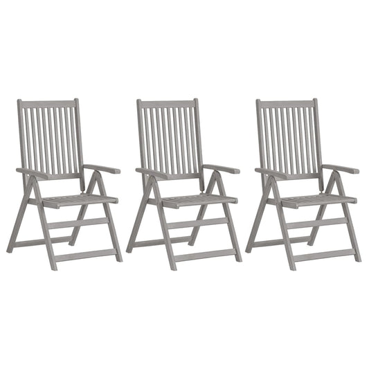 Garden Chair Set of 3 Grey Solid Acacia Wood One Size Foldable