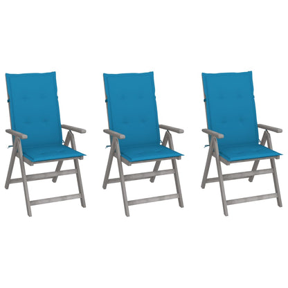 Garden Chair Set of 3 Grey Solid acacia wood Standard Foldable