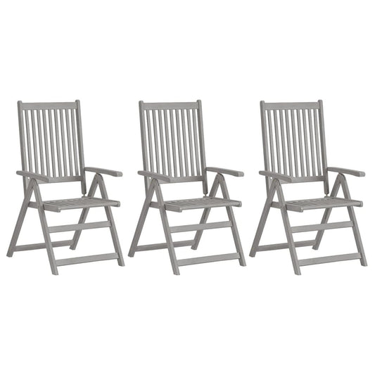 Garden Chair Set of 3 Grey Solid acacia wood Standard Foldable