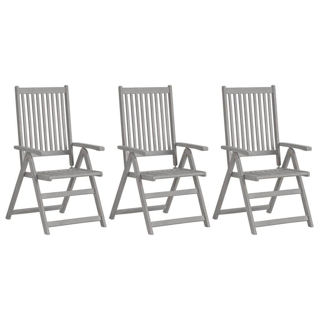 Garden Chair Set of 3 Grey Solid acacia wood Standard Foldable