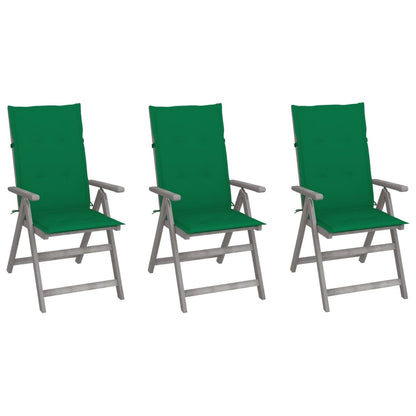 Garden Chair Set of 3 Grey Solid Acacia Wood Standard