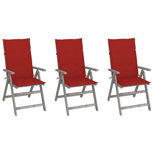 Garden Chair Set of 3 Grey Solid Acacia wood Medium Foldable
