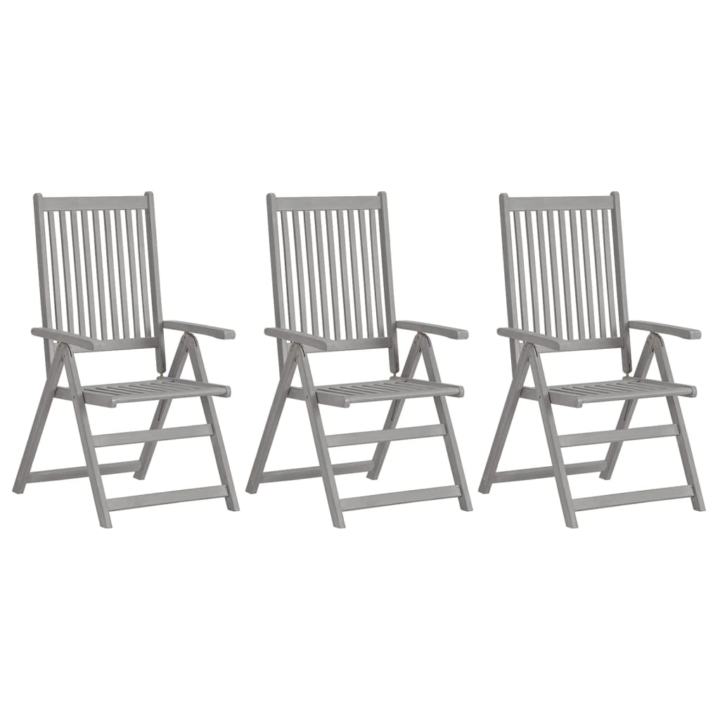 Garden Chair Set of 3 Grey Solid Acacia wood Medium Foldable