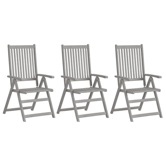Garden Chair Set of 3 Grey Solid Acacia wood Medium Foldable