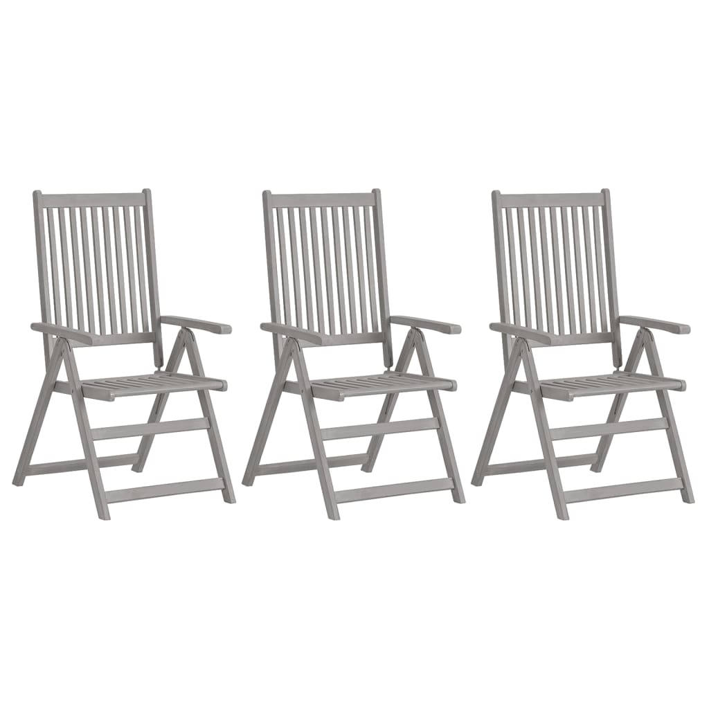 Garden Chair Set of 3 Grey Solid acacia wood, 100% polyester