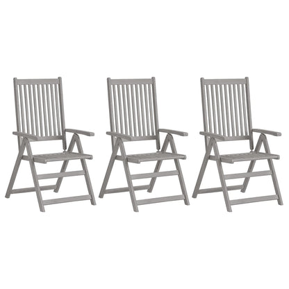 Garden Chair Set of 3 Grey Solid acacia wood, 100% polyester