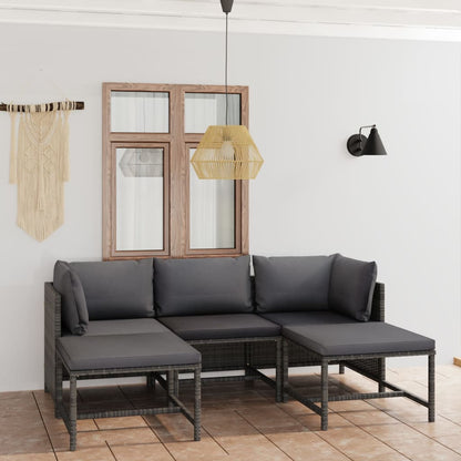 Garden Lounge Set Grey PE (polyethylene) rattan, powder-coated steel