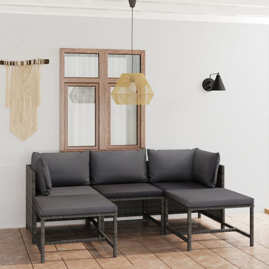 Garden Lounge Set Grey PE (polyethylene) rattan, powder-coated steel
