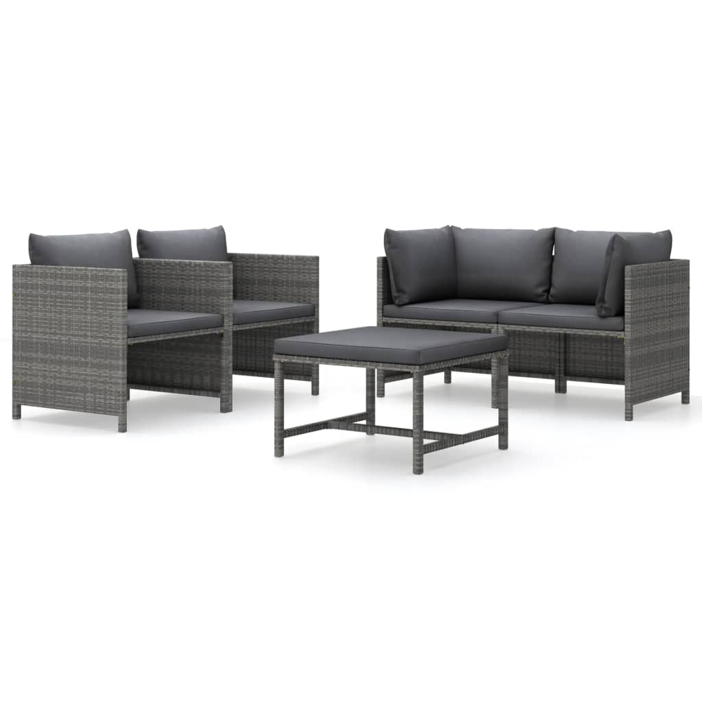 Garden Lounge Set Grey PE Rattan, powder-coated steel, polyester