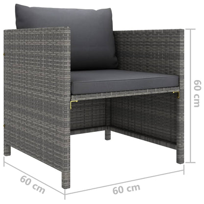 Garden Lounge Set Grey PE Rattan, powder-coated steel, polyester
