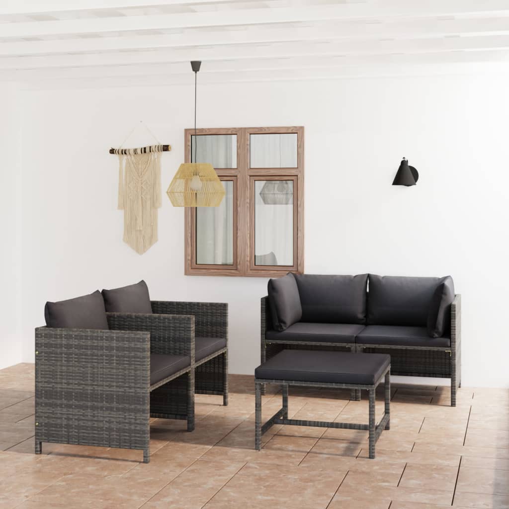 Garden Lounge Set Grey PE Rattan, powder-coated steel, polyester