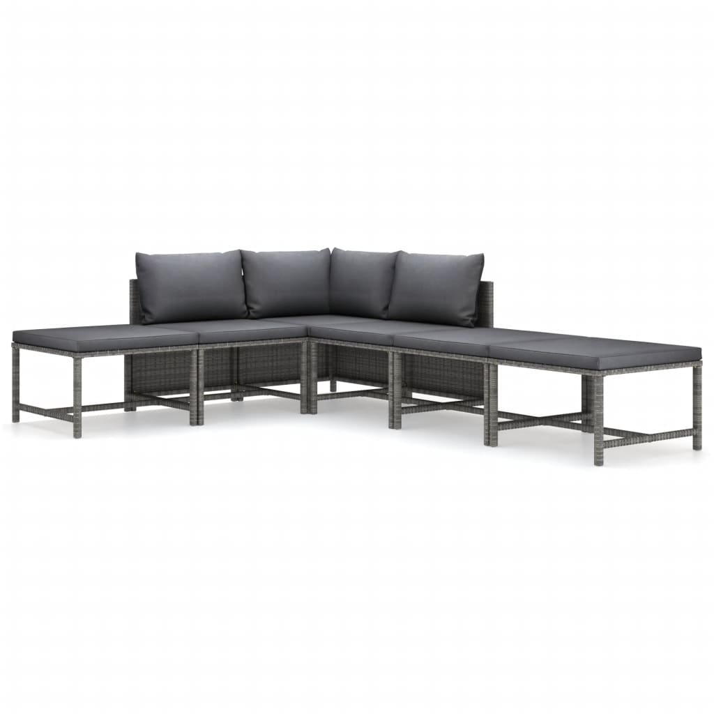 Garden Lounge Set Grey Poly Rattan Modular Garden Lounge Set