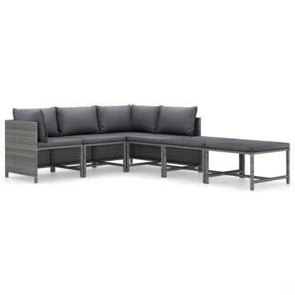 Garden Lounge Set Grey PE rattan, powder-coated steel, 100% polyester