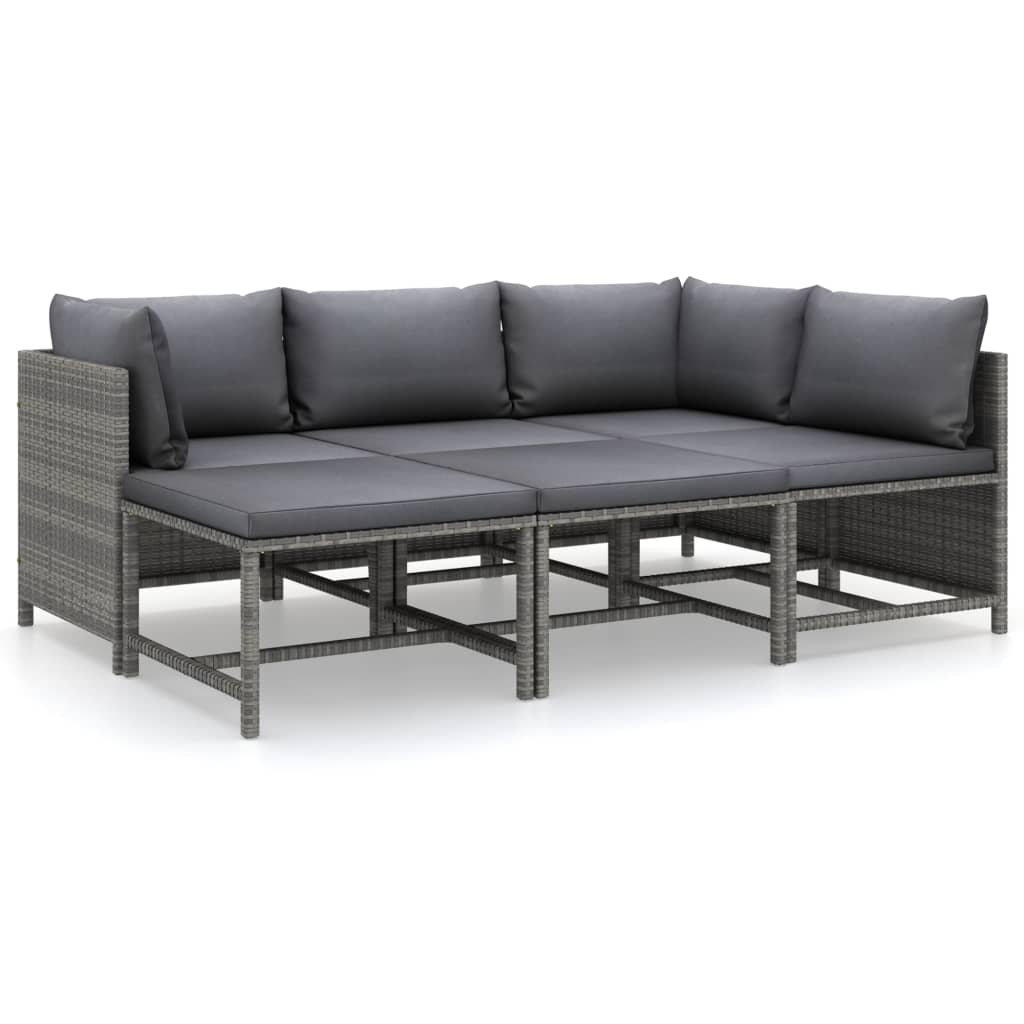 Garden Lounge Set Grey PE rattan, powder-coated steel, 100% polyester