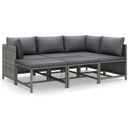 Garden Lounge Set Grey PE rattan, powder-coated steel, 100% polyester
