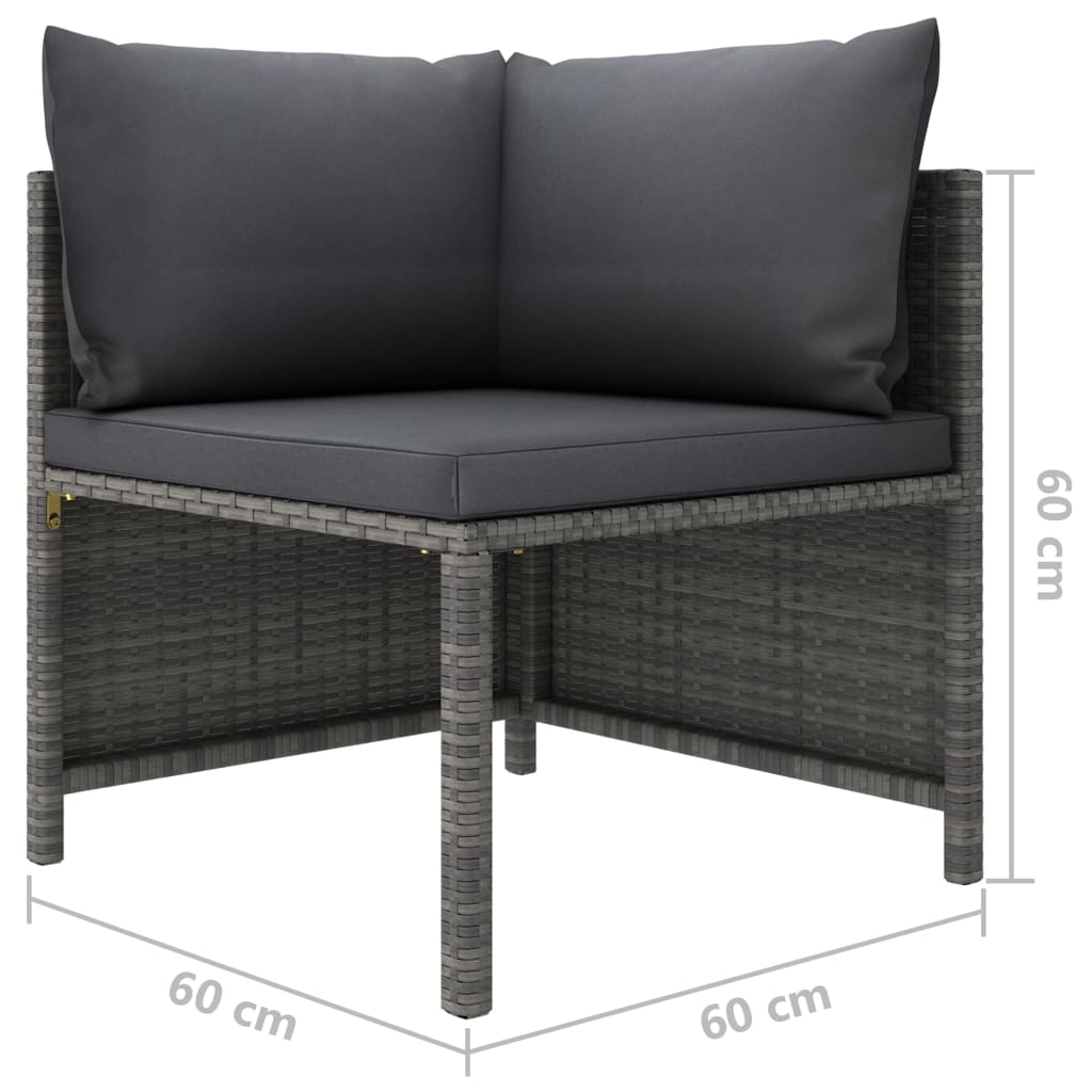 Garden Lounge Set Grey PE rattan, powder-coated steel, 100% polyester