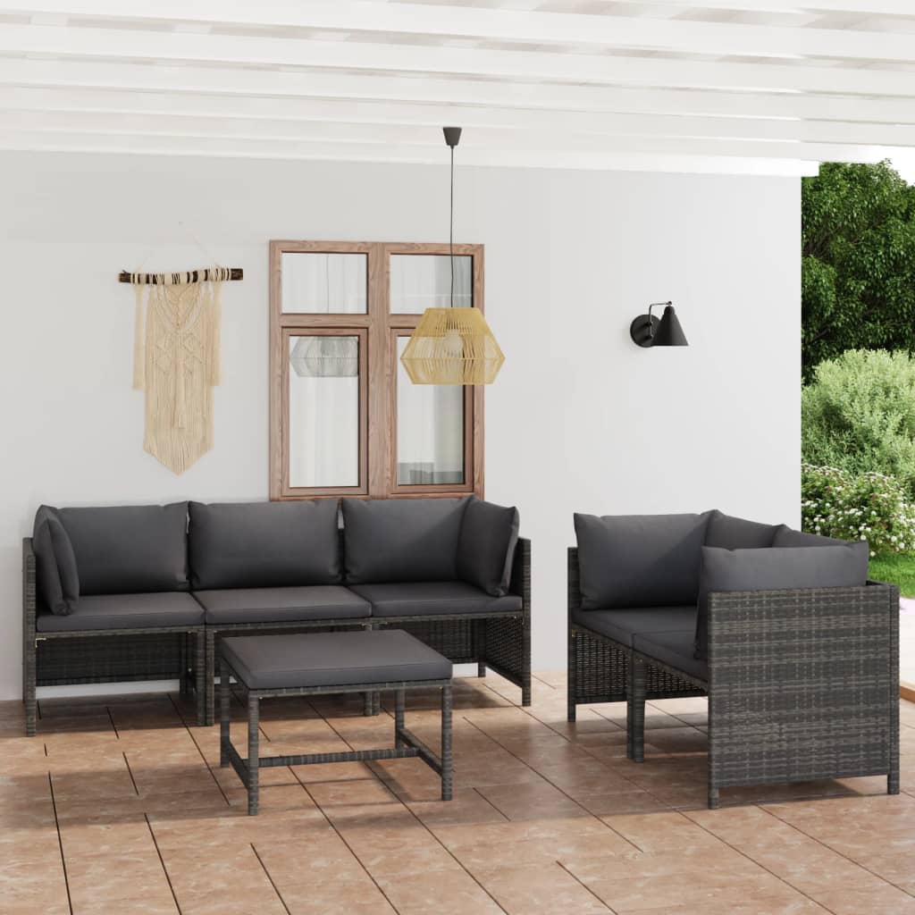 Garden Lounge Set Grey PE (polyethylene) rattan, powder-coated steel