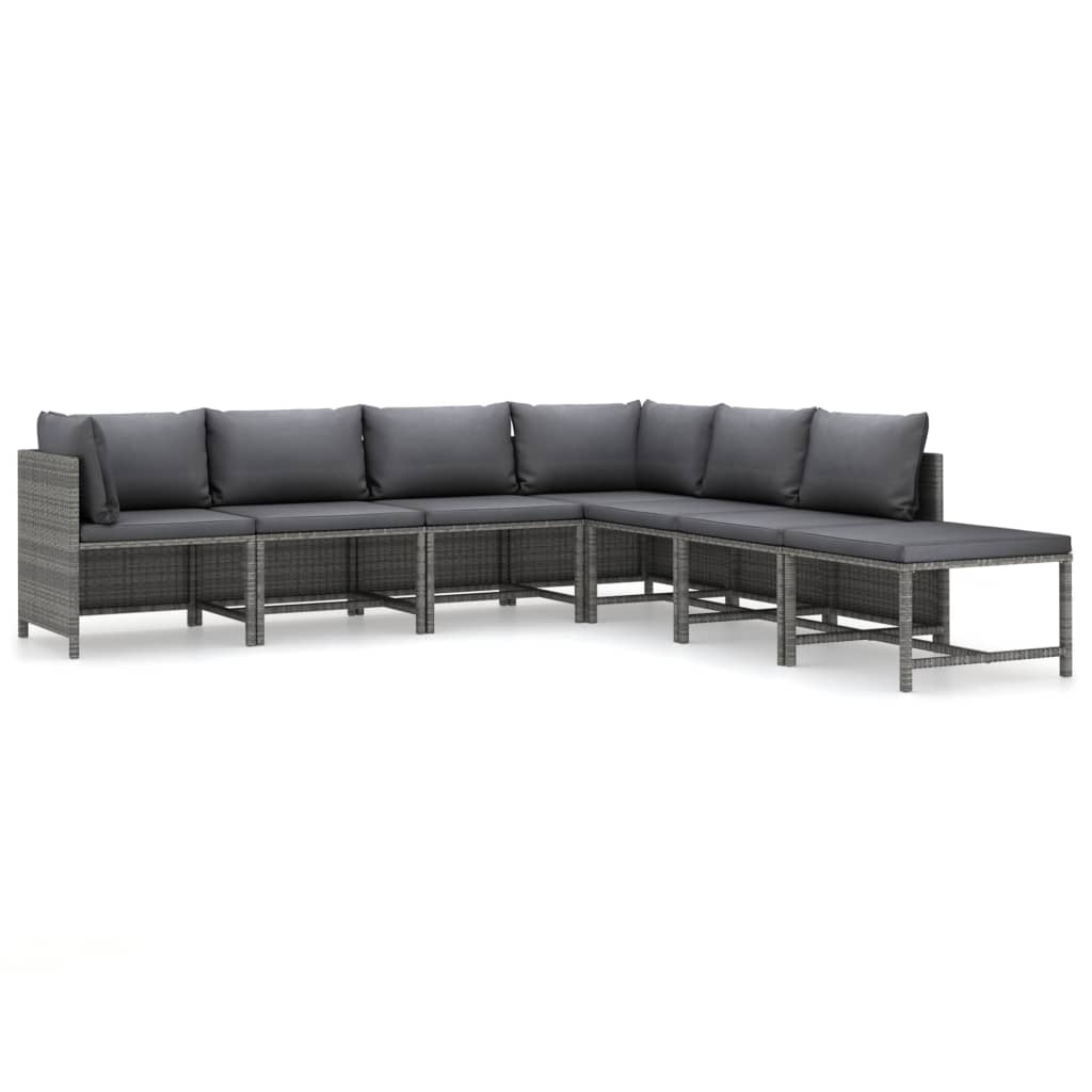 Garden Lounge Set Gray Poly Rattan 7 Piece Set Modular