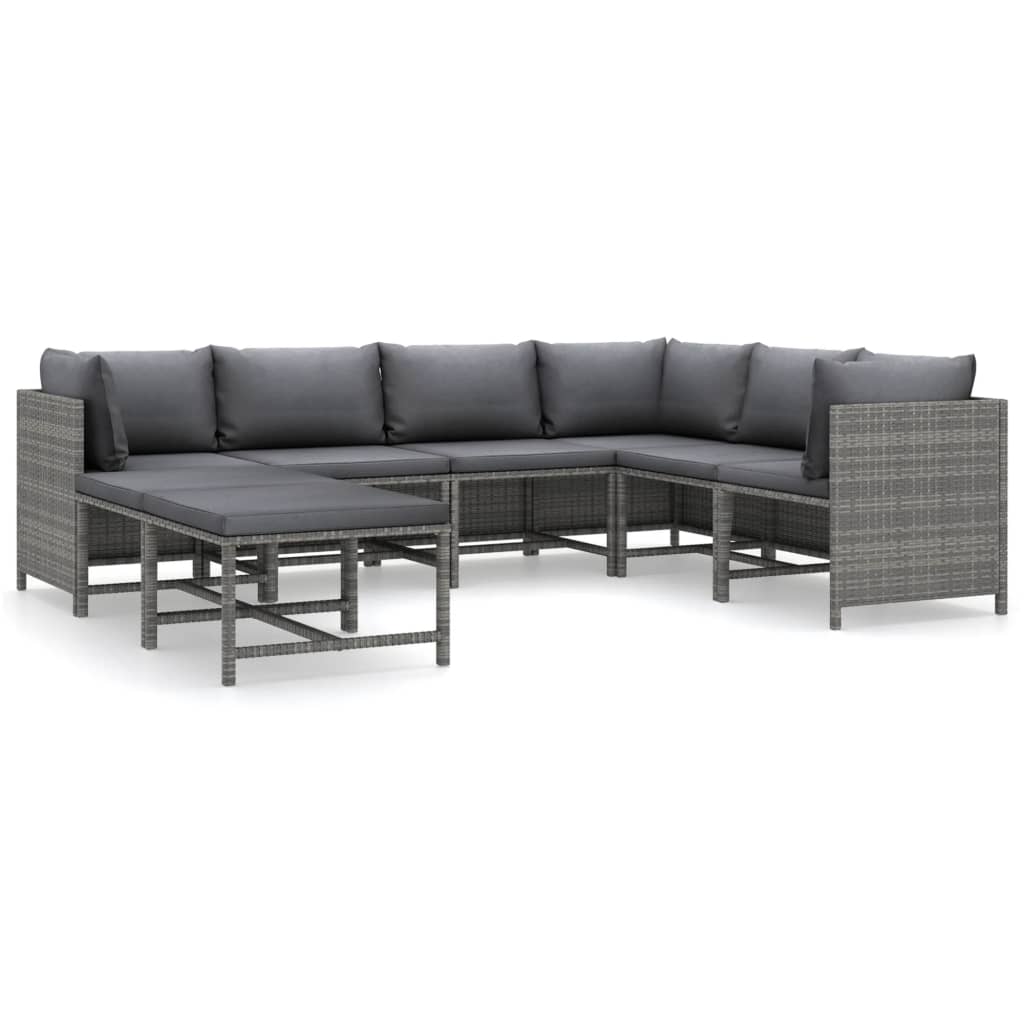 Garden Lounge Set Grey PE rattan, powder-coated steel Medium