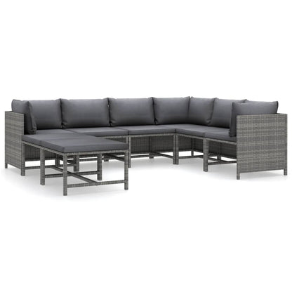 Garden Lounge Set Grey PE rattan, powder-coated steel Medium