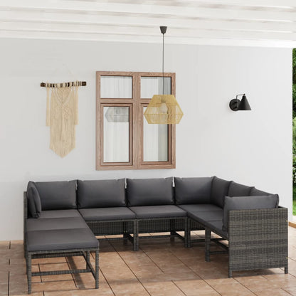Garden Lounge Set Grey PE rattan, powder-coated steel Medium
