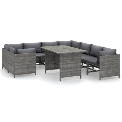 Garden Lounge Set Grey PE (polyethylene) rattan, powder-coated steel