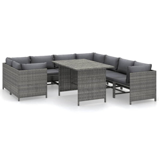 Garden Lounge Set Grey PE (polyethylene) rattan, powder-coated steel
